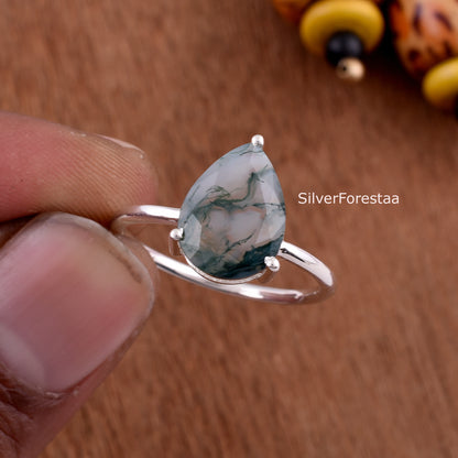 moss agate gemstone ring