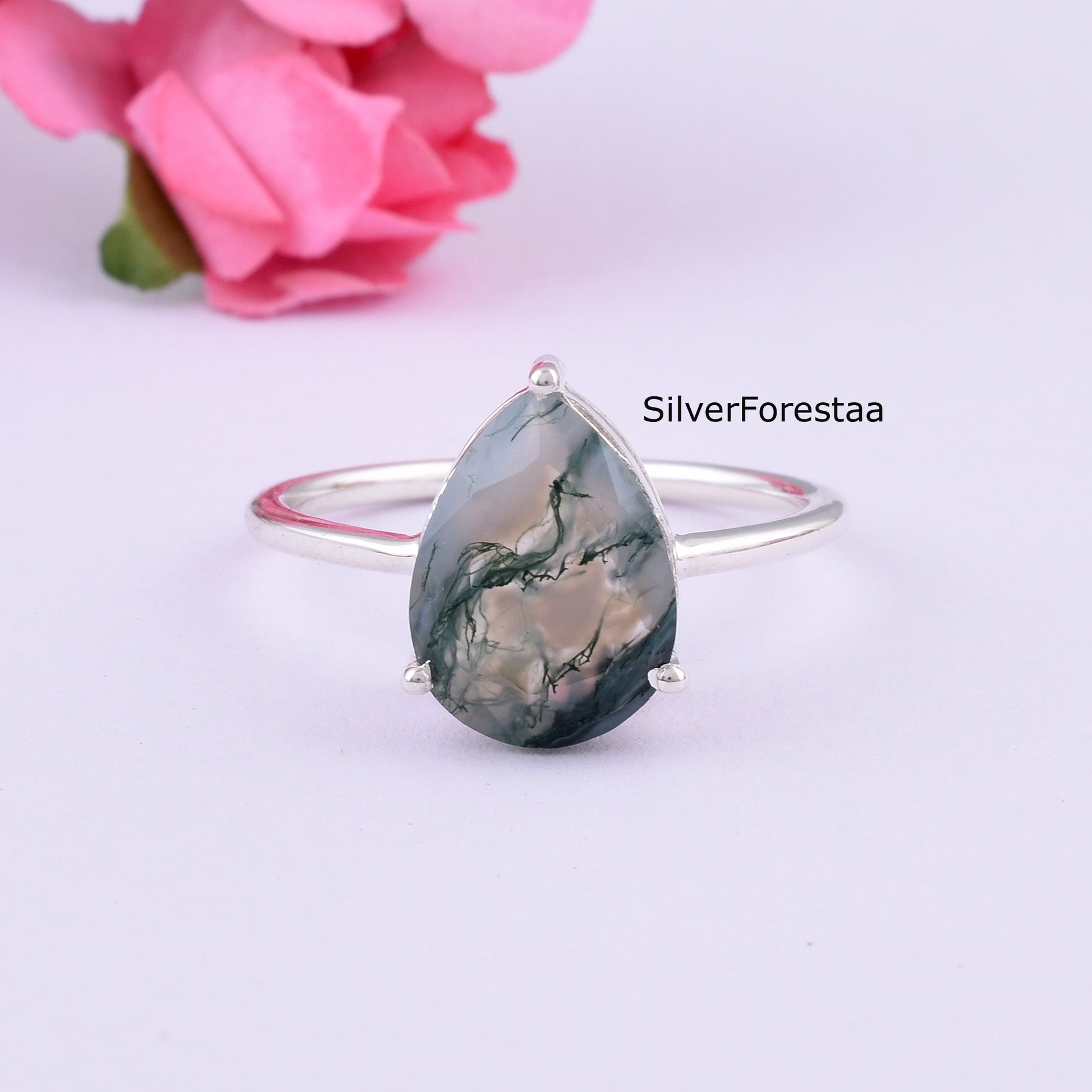 moss agate gemstone ring