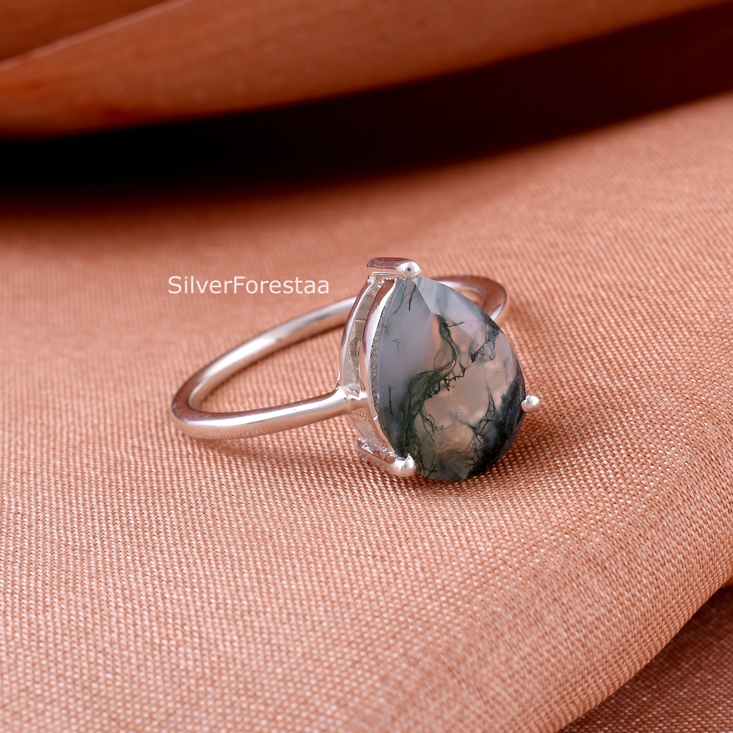 moss agate gemstone ring