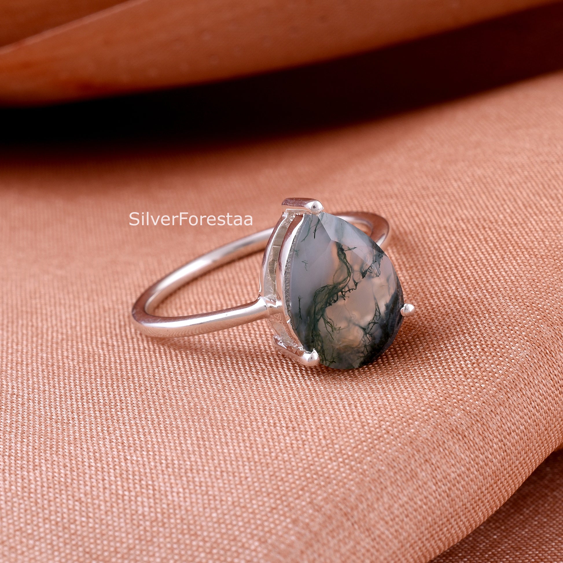 moss agate gemstone ring