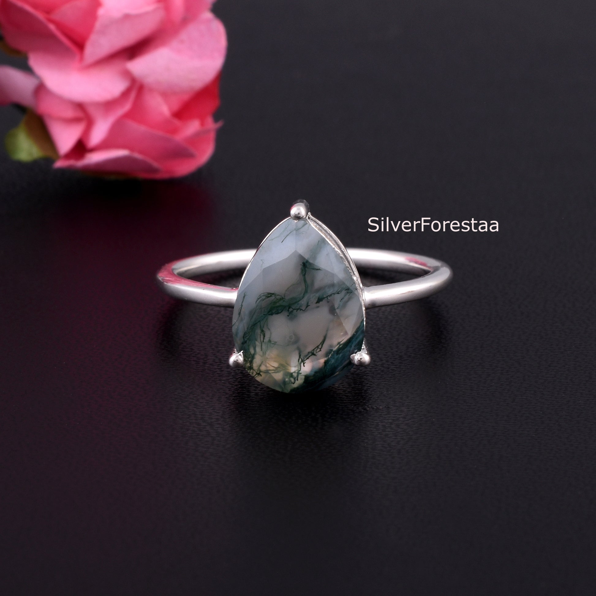 moss agate gemstone ring