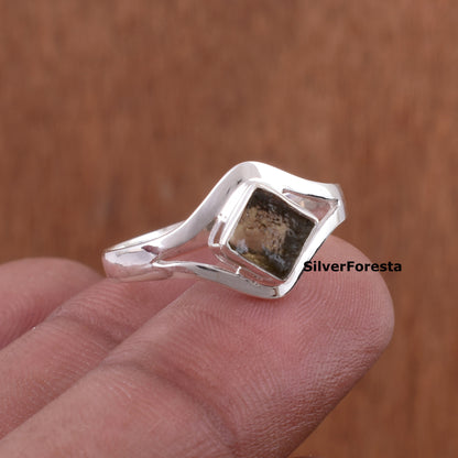 Moldavite Gemstone Ring – Natural Raw Stone Silver Ring