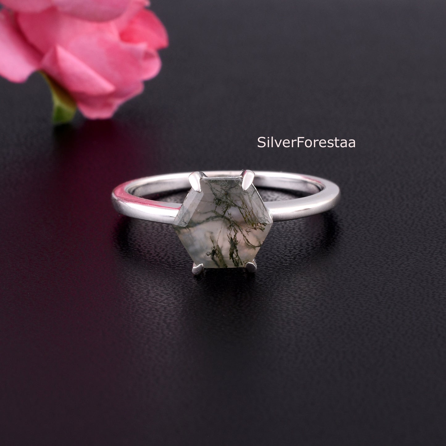 Moss agate ring