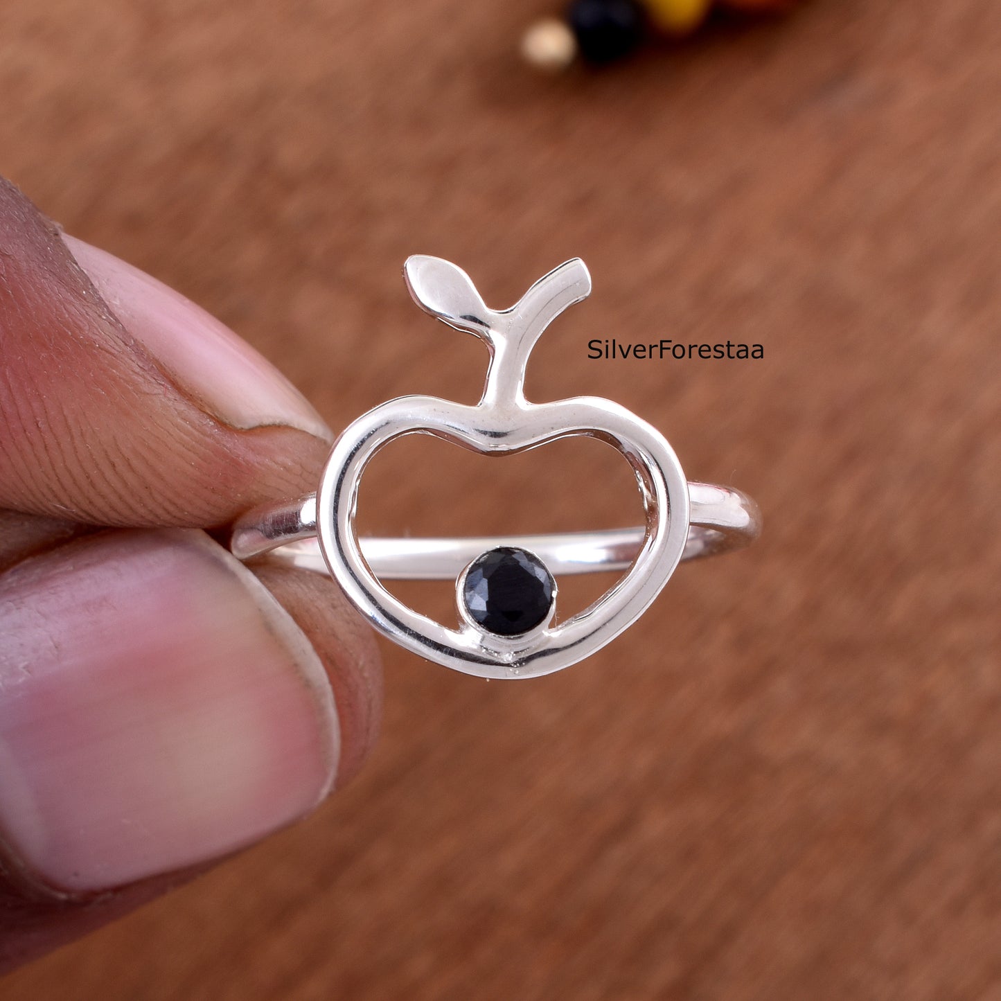 Black Spinel Cherry Sterling Silver Ring | SilverForestaa