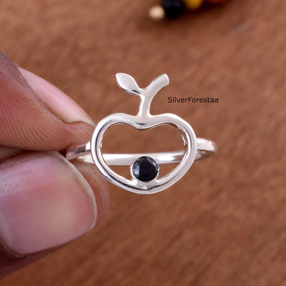 Black Spinel Cherry Sterling Silver Ring | SilverForestaa