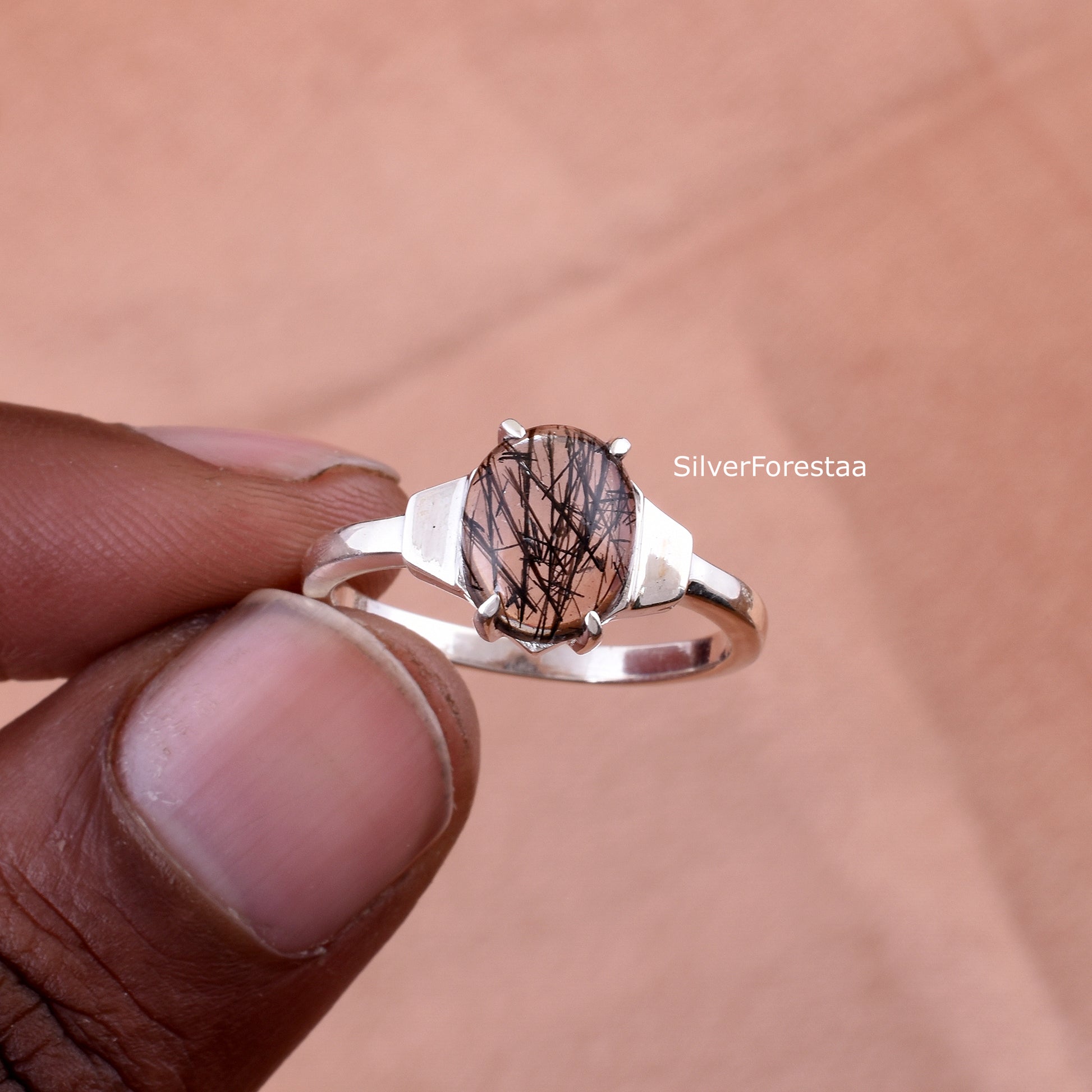 Black Rutile Quartz Ring