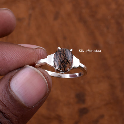 Black Rutile Quartz Ring