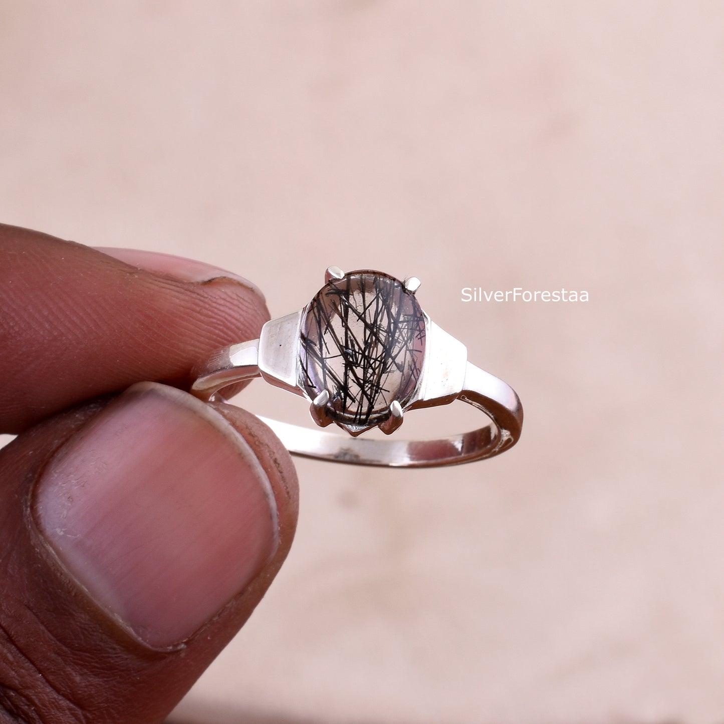 Black Rutile Quartz Ring