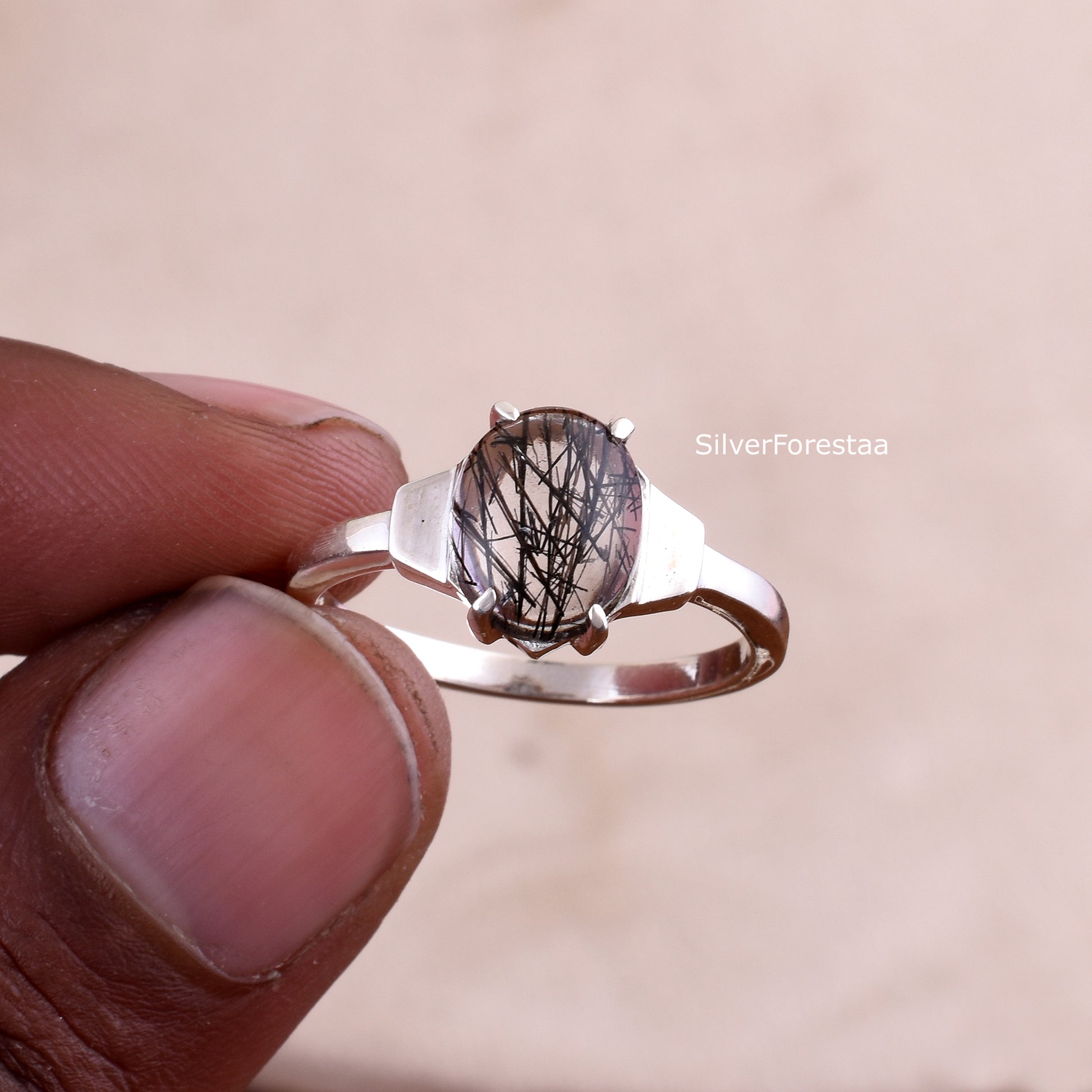 Black Rutile Quartz Ring