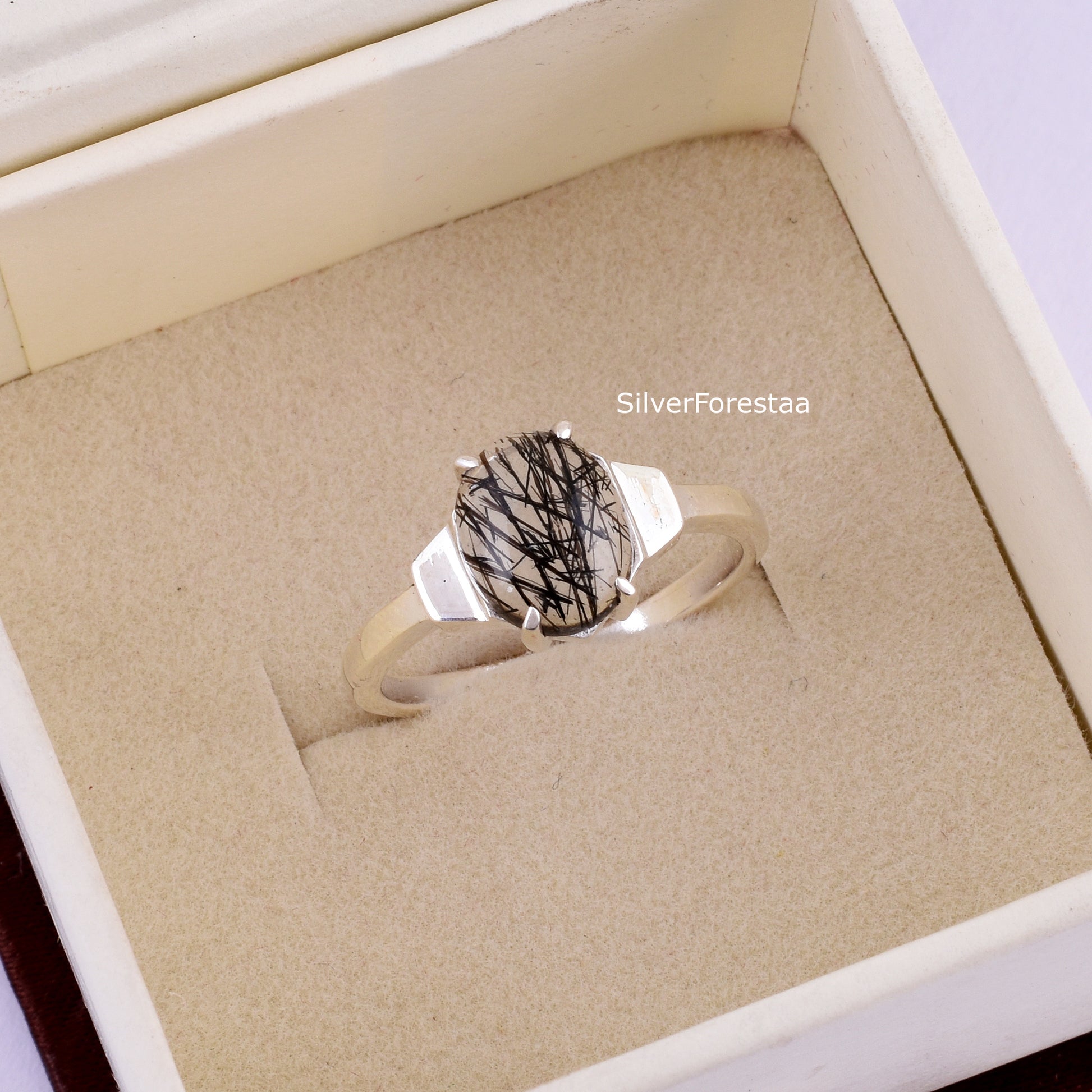 Black Rutile Quartz Ring