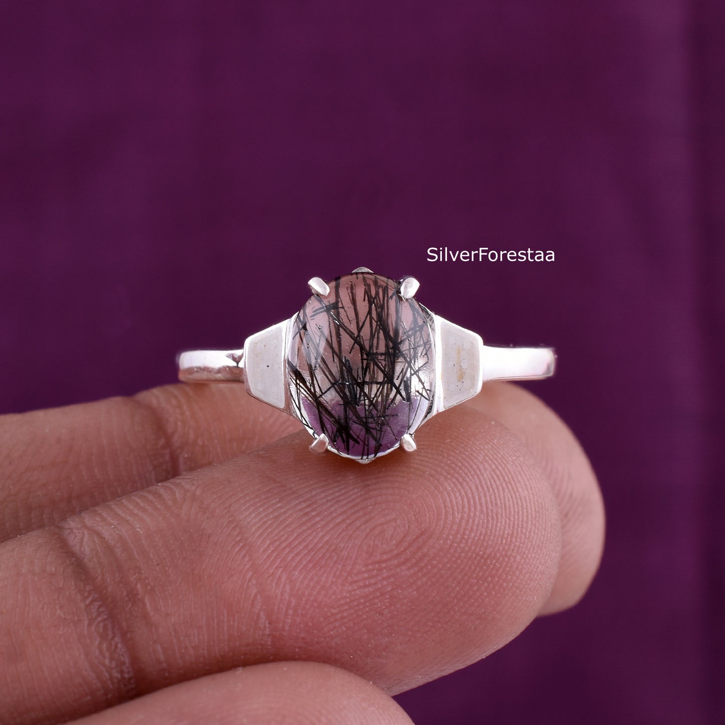 Black Rutile Quartz Ring