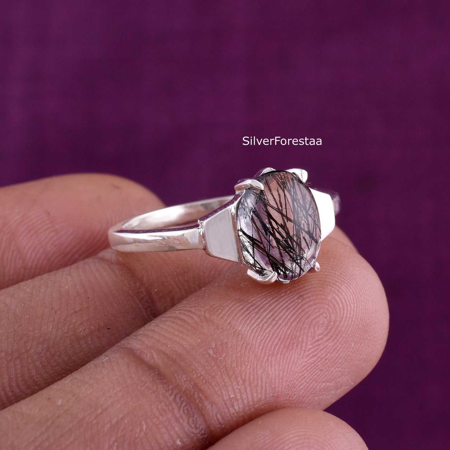 Buy Oval Black Rutile Quartz Ring | SilverForestaa