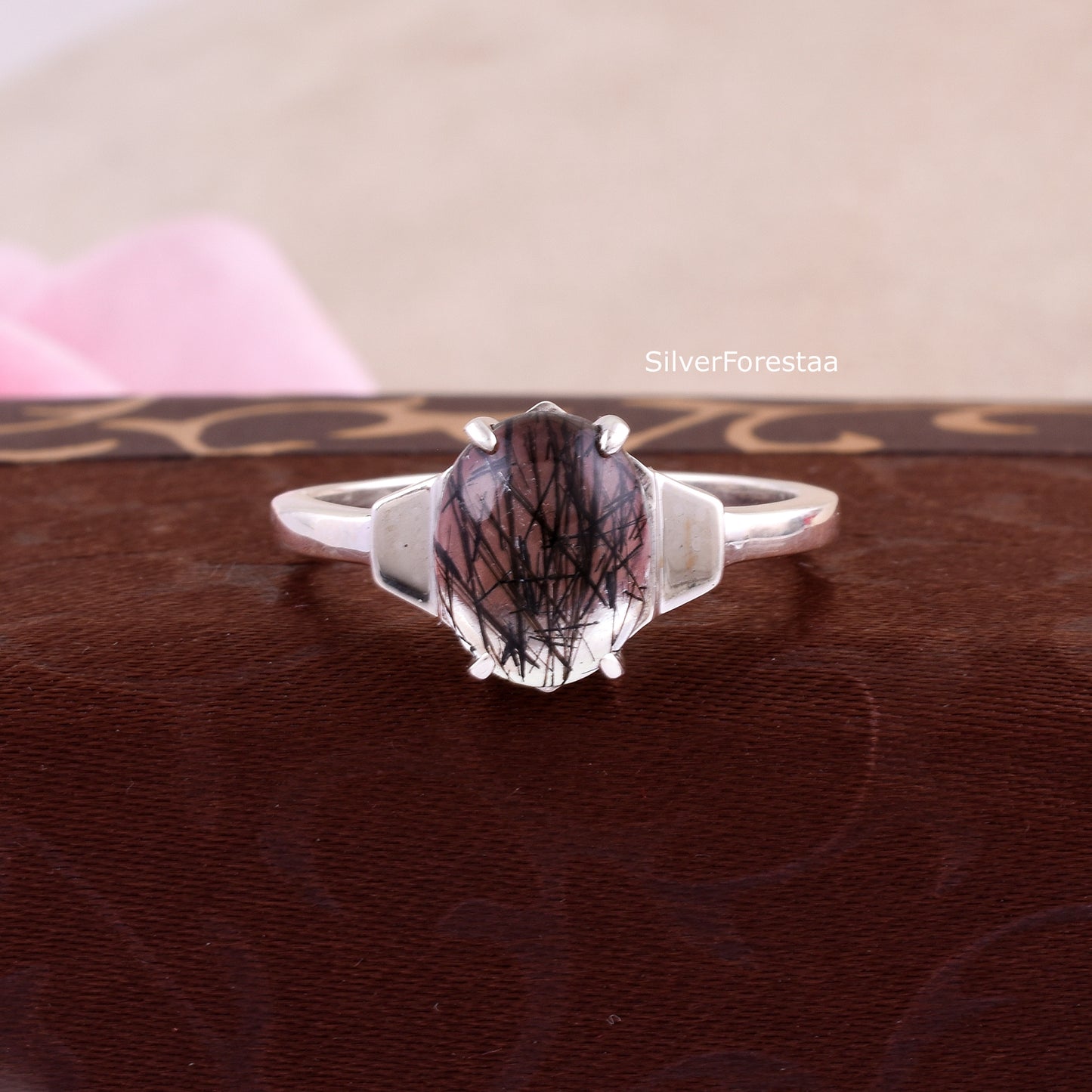 Buy Oval Black Rutile Quartz Ring | SilverForestaa