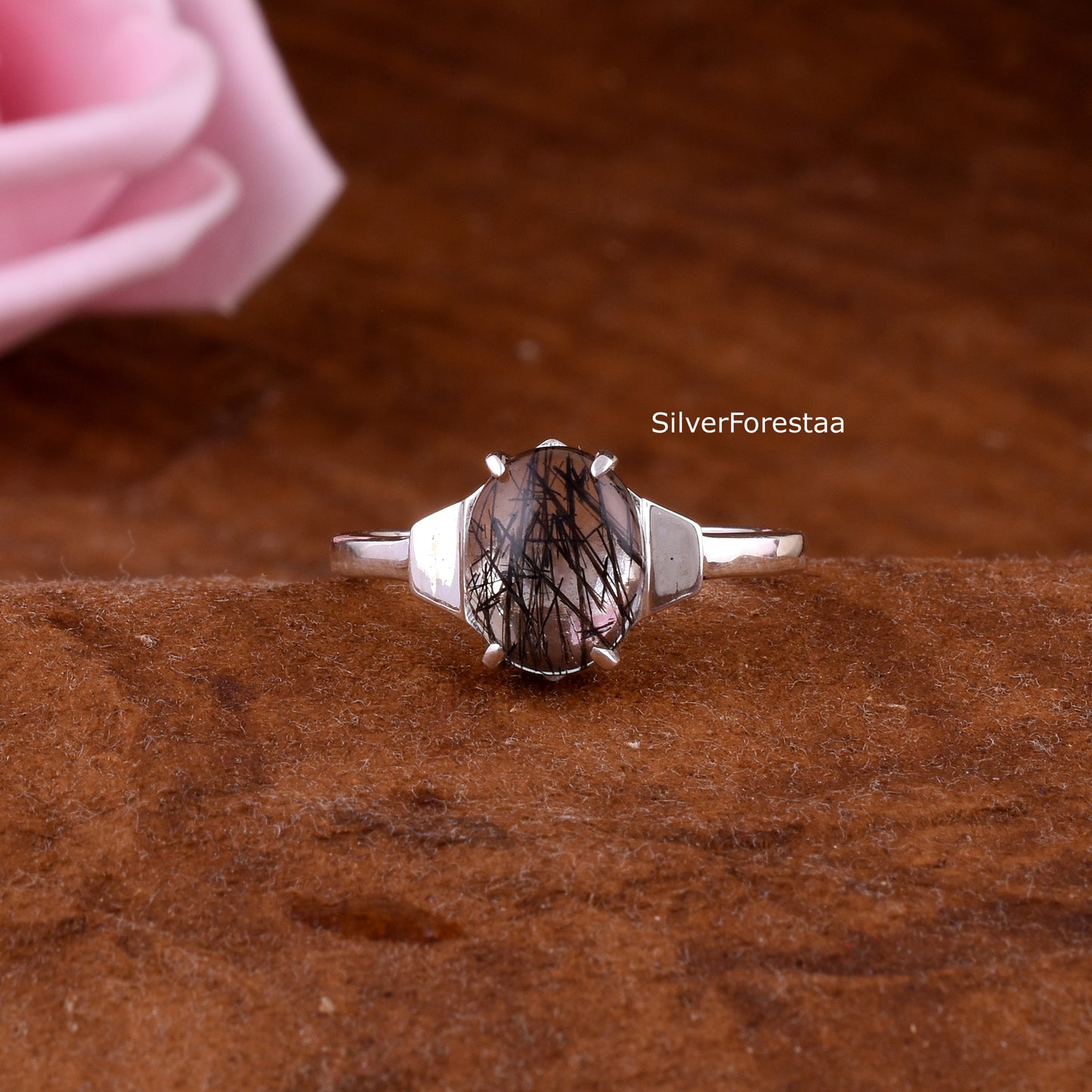 Black Rutile Quartz Ring