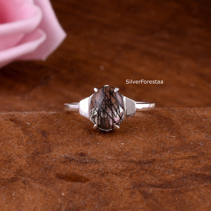 Black Rutile Quartz Ring