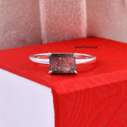 925 Silver Black Rutile Ring – Unique Valentine Gift