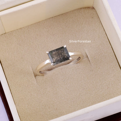 925 Silver Black Rutile Ring – Unique Valentine Gift