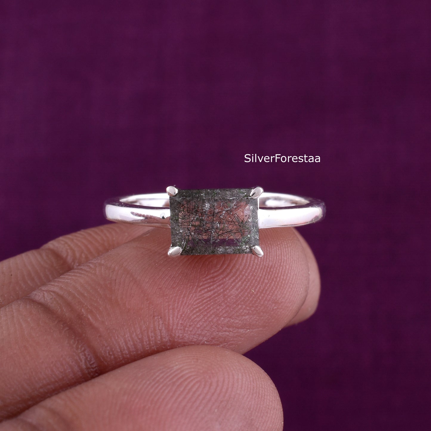 925 Silver Black Rutile Ring – Unique Valentine Gift