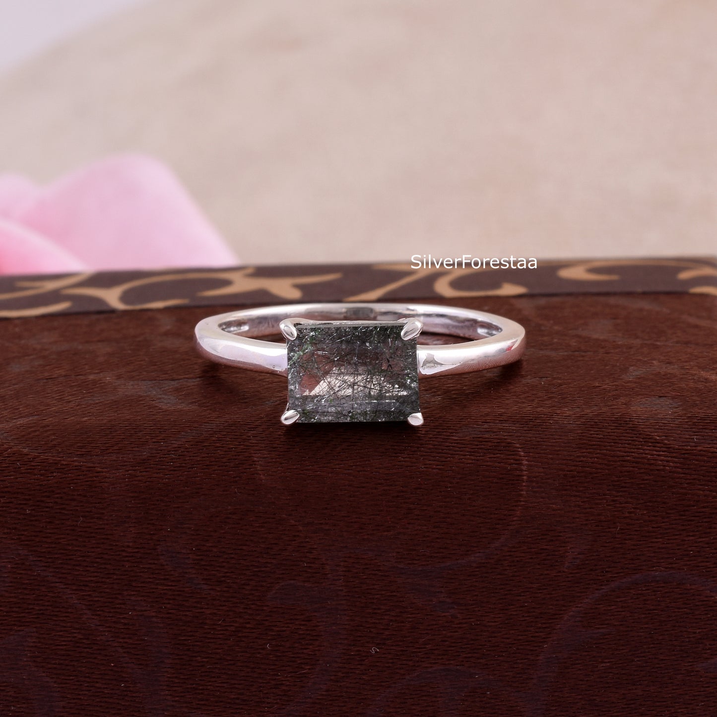 925 Silver Black Rutile Ring – Unique Valentine Gift