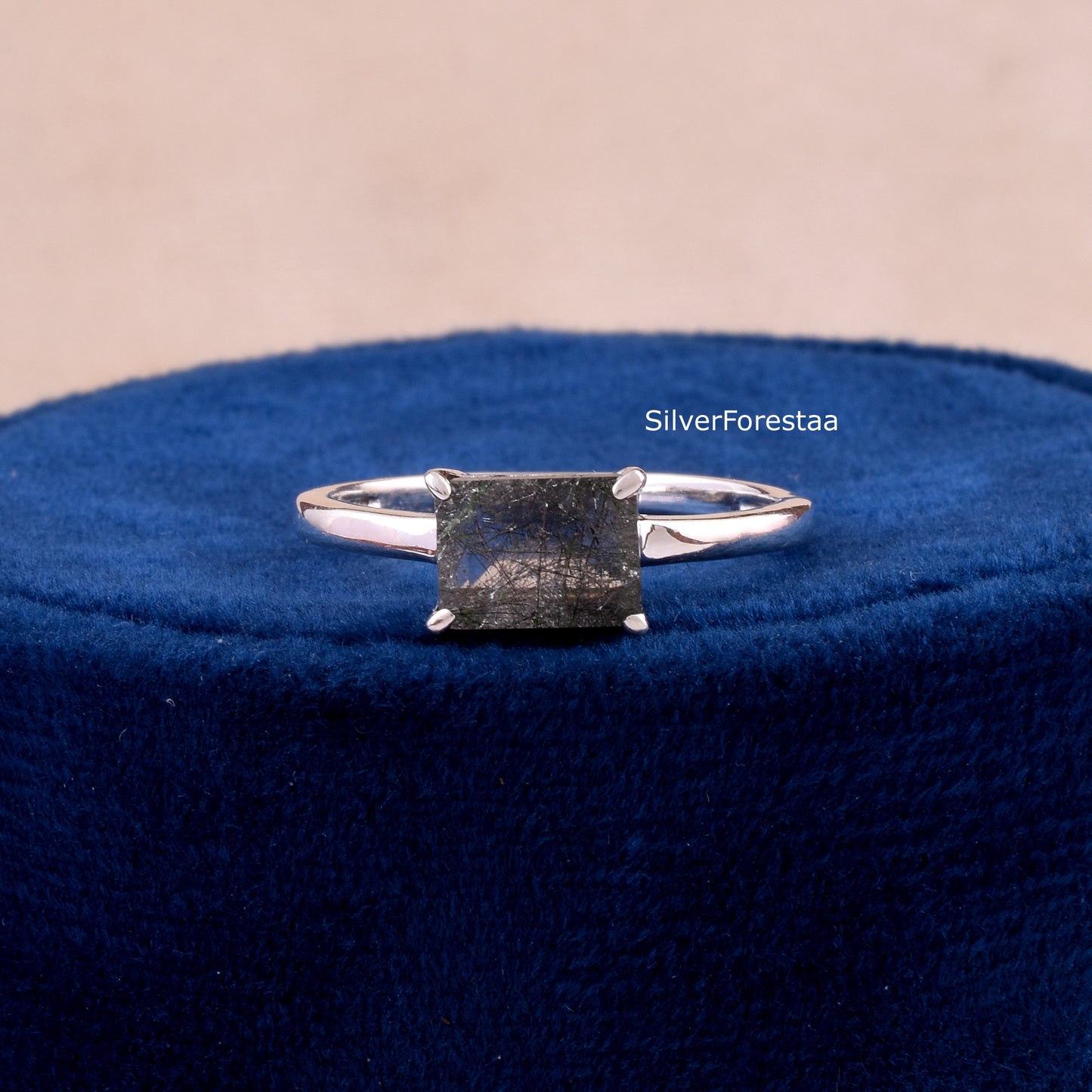 925 Silver Black Rutile Ring – Unique Valentine Gift