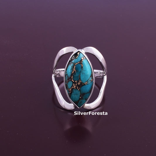 Blue Copper Mohave Turquoise Women's Ring – Handcrafted Elegance" - SILVERFORESTAA