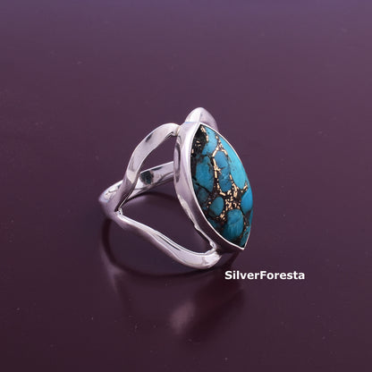 Blue Copper Mohave Turquoise Women's Ring – Handcrafted Elegance"