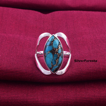 Blue Copper Mohave Turquoise Women's Ring – Handcrafted Elegance"
