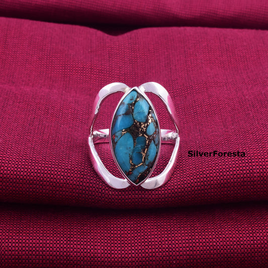 Blue Copper Mohave Turquoise Women's Ring – Handcrafted Elegance"