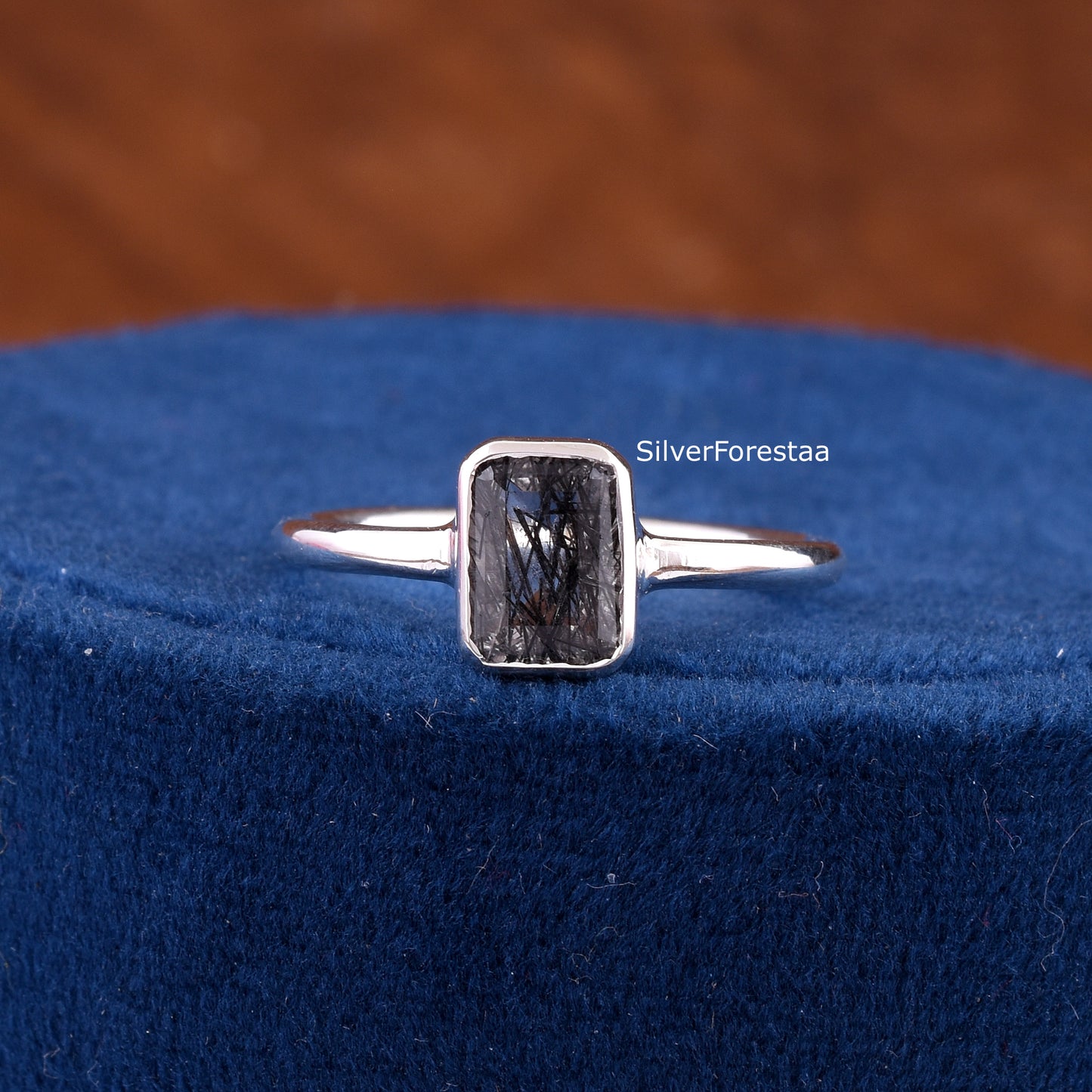 Black Rutile Quartz Ring – Sterling Silver Dainty Jewelry