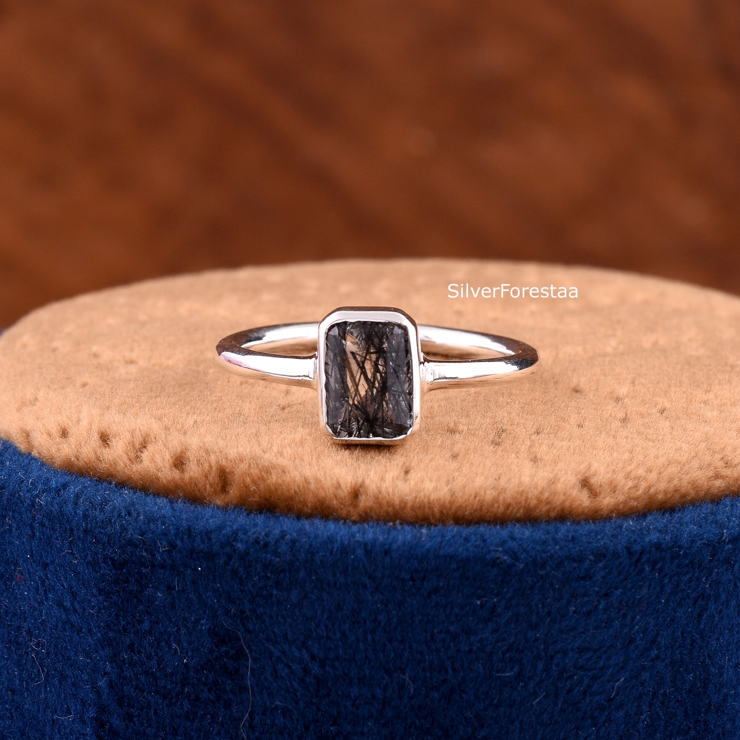 Black Rutile Quartz Ring – Sterling Silver Dainty Jewelry
