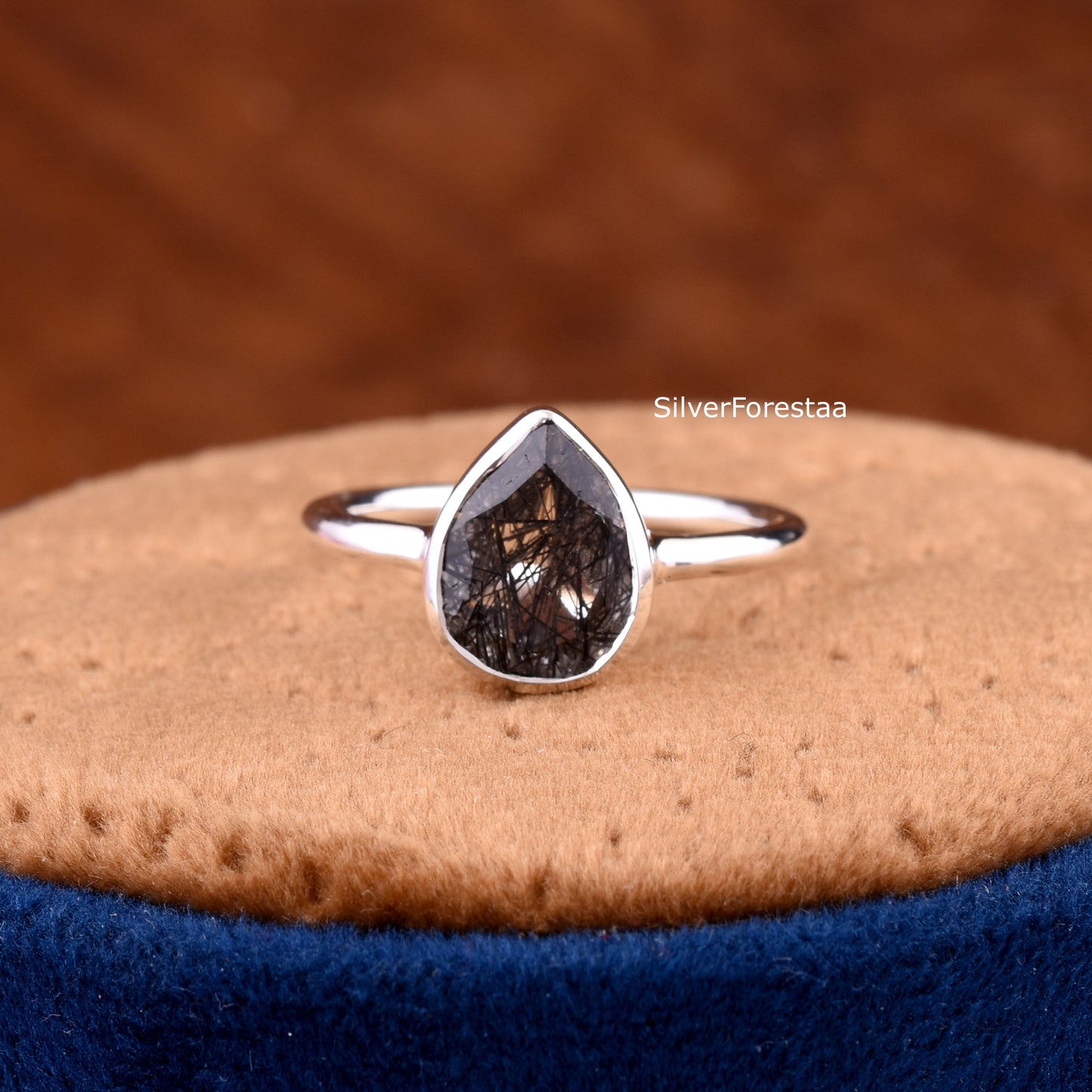 Natural Black Rutile Gemstone Ring – Dainty Silver Jewelry