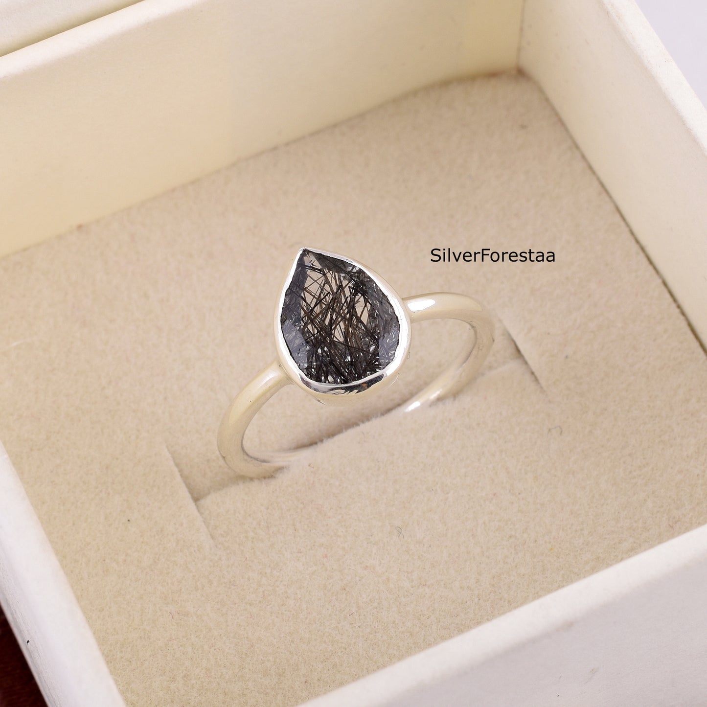 Natural Black Rutile Gemstone Ring – Dainty Silver Jewelry