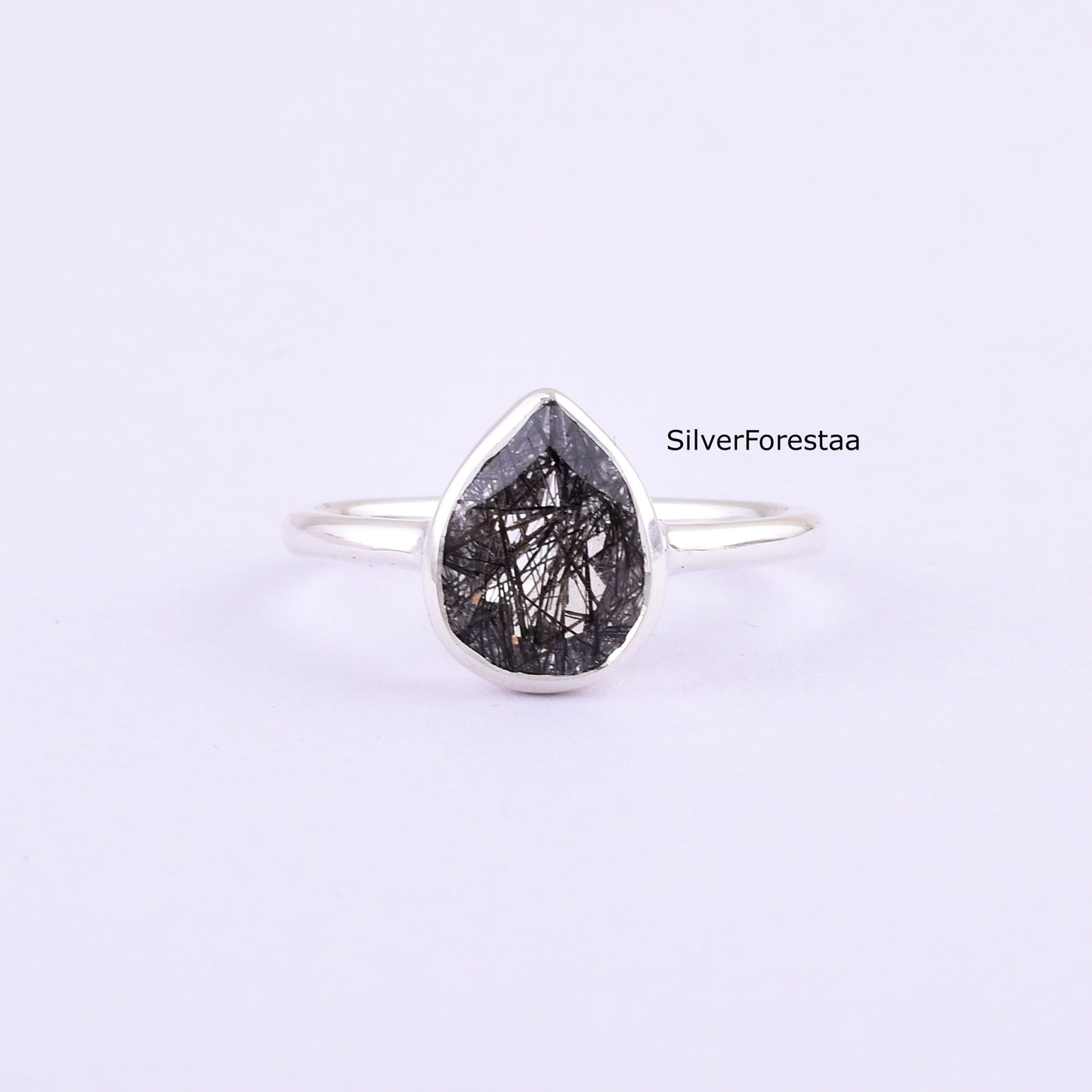 Natural Black Rutile Gemstone Ring – Dainty Silver Jewelry