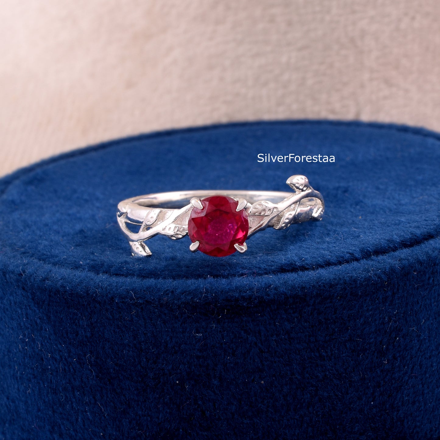 Red Ruby Twig Ring – Unique Sterling Silver Jewelry