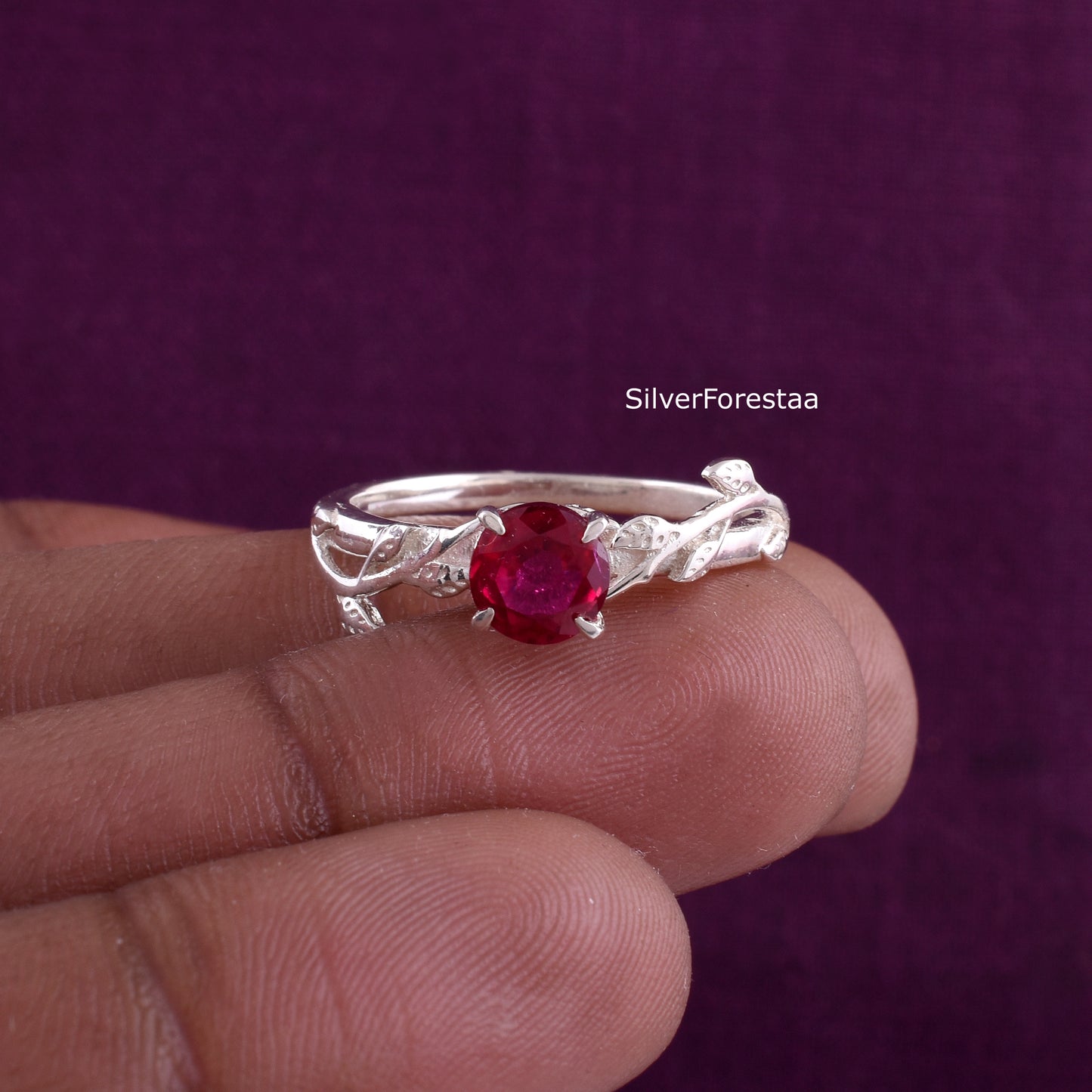 Red Ruby Twig Ring – Unique Sterling Silver Jewelry