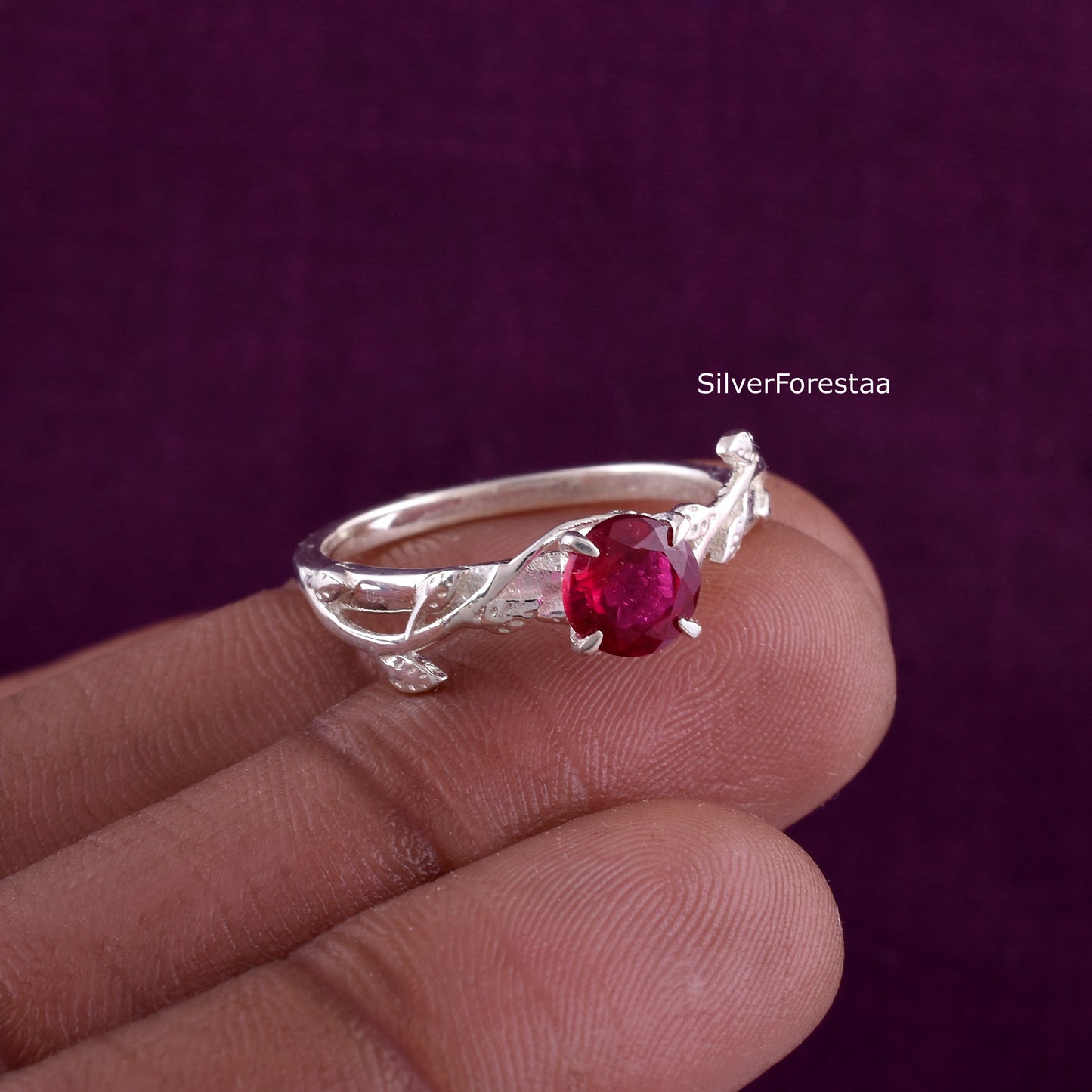 Red Ruby Twig Ring – Unique Sterling Silver Jewelry