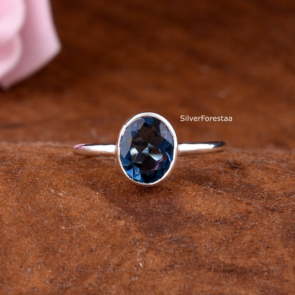Natural Blue Topaz Silver Ring – Handmade Dainty Jewelry