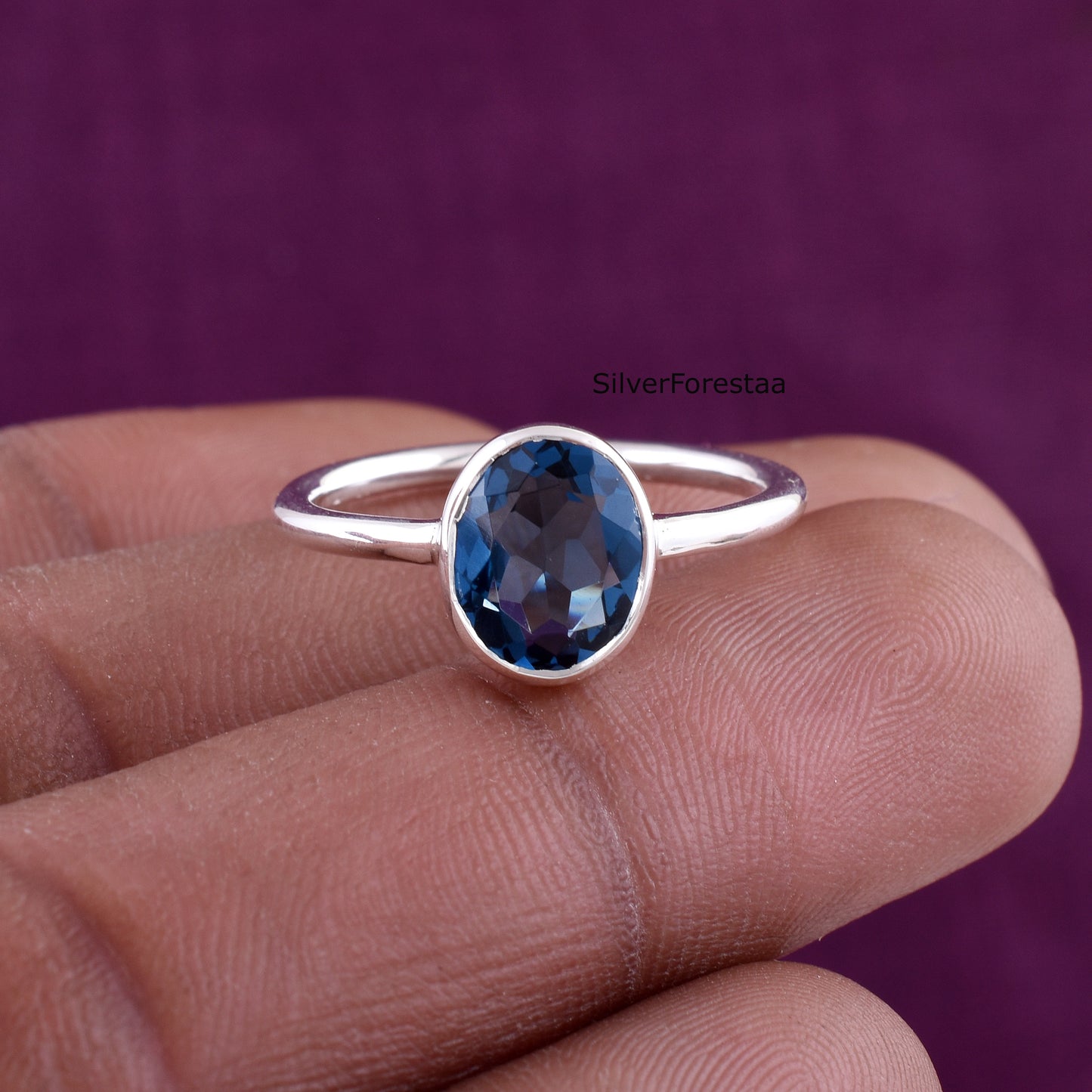 Natural Blue Topaz Silver Ring – Handmade Dainty Jewelry