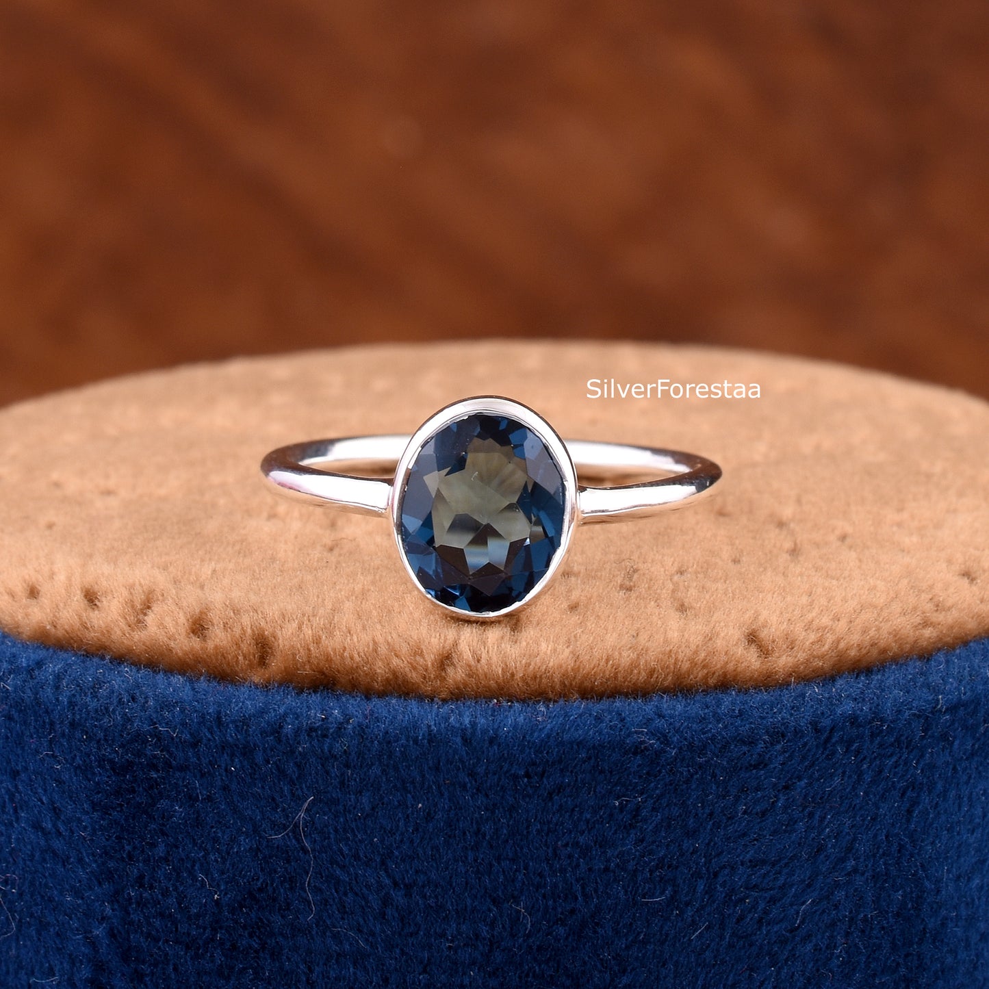 Natural Blue Topaz Silver Ring – Handmade Dainty Jewelry