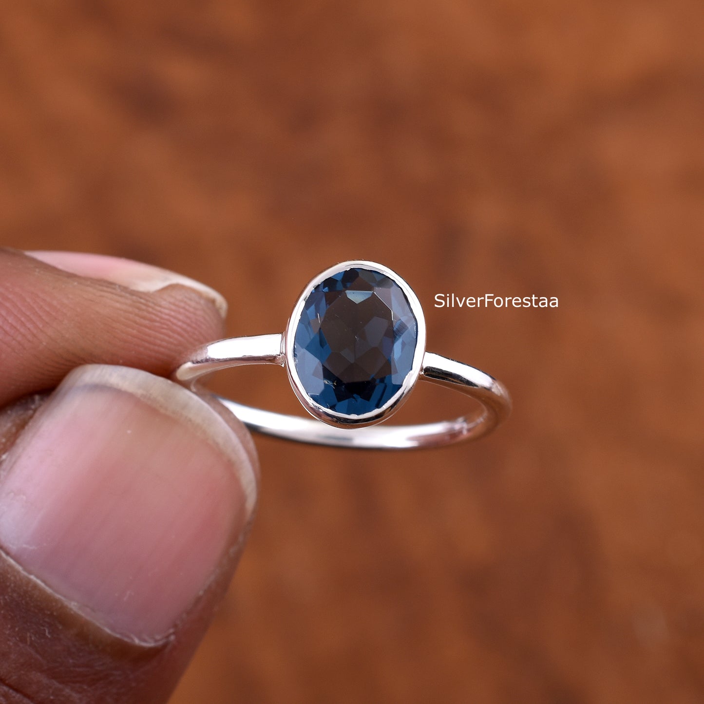 Natural Blue Topaz Silver Ring – Handmade Dainty Jewelry