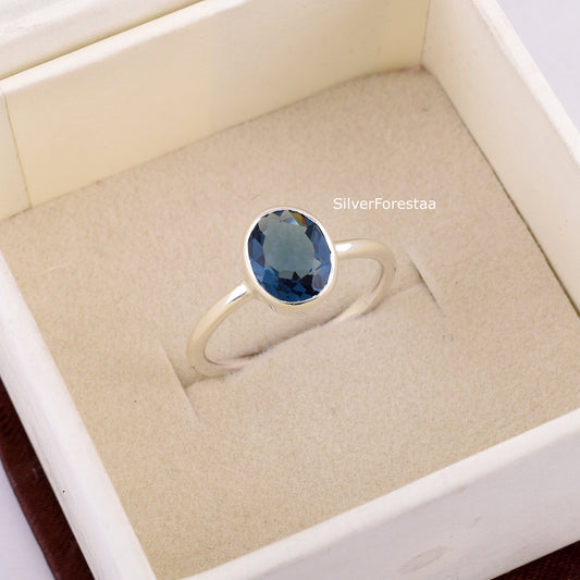 Natural Blue Topaz Silver Ring – Handmade Dainty Jewelry