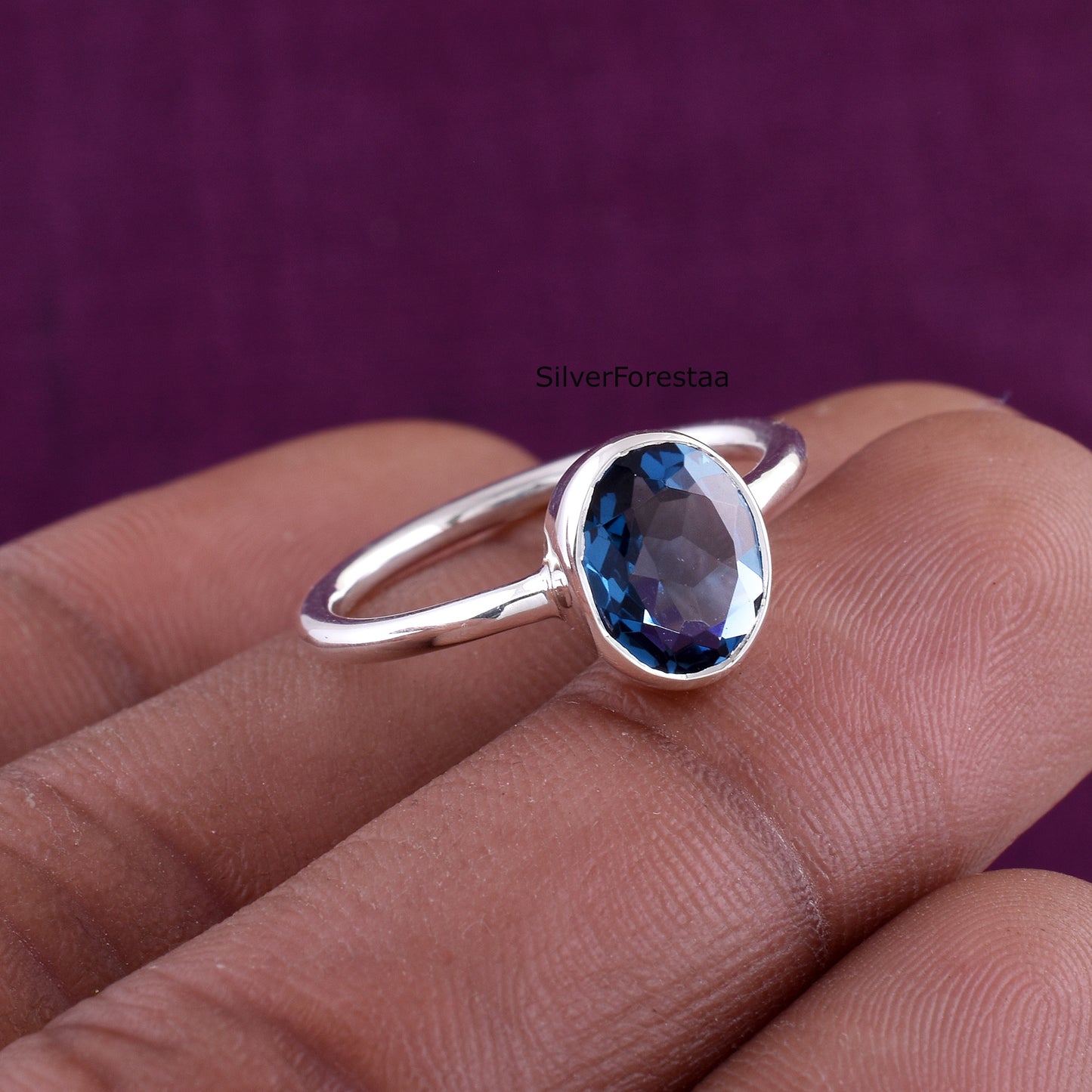 Natural Blue Topaz Silver Ring – Handmade Dainty Jewelry