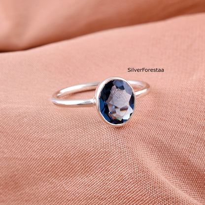 Natural Blue Topaz Silver Ring – Handmade Dainty Jewelry