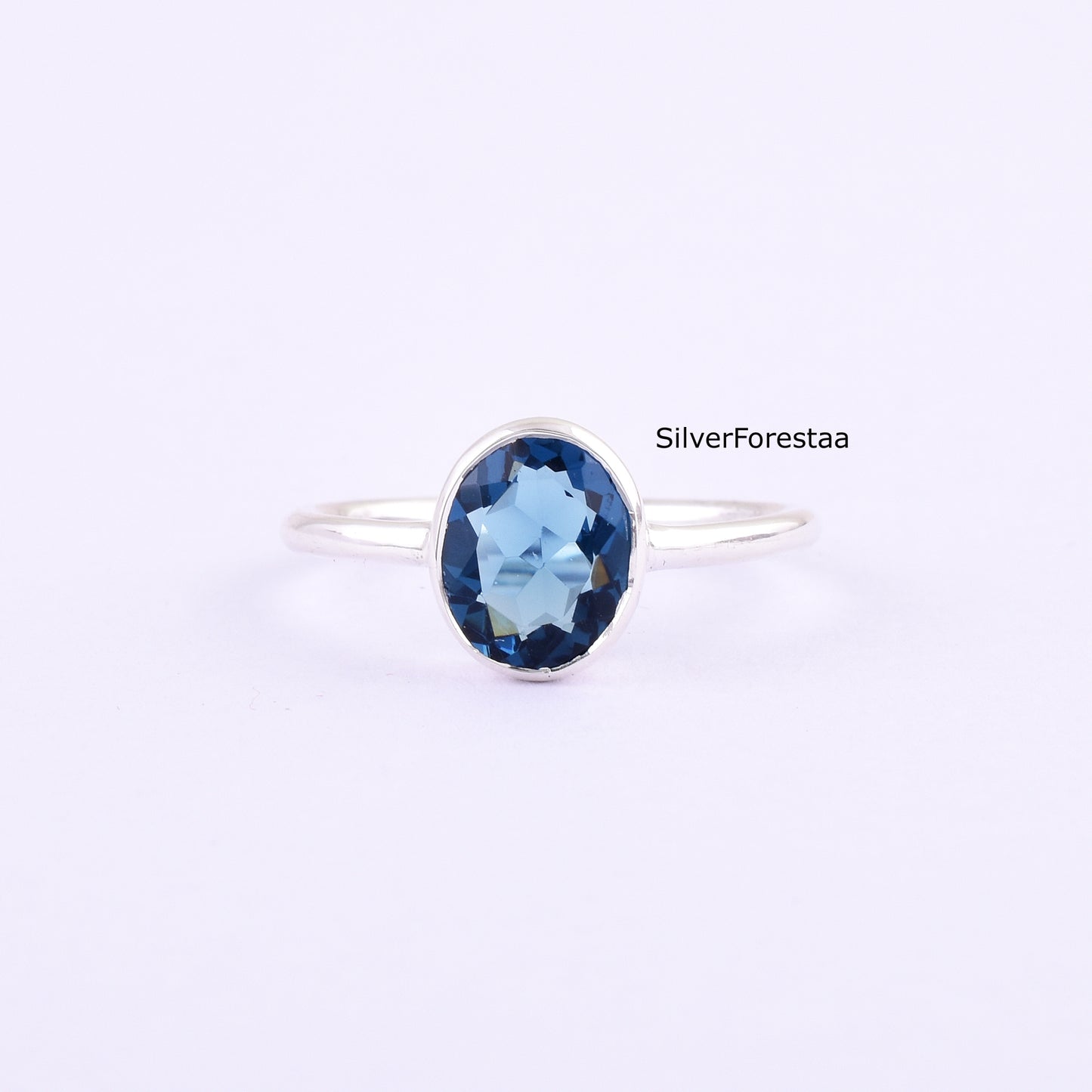 Natural Blue Topaz Silver Ring – Handmade Dainty Jewelry