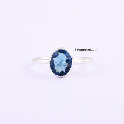 Natural Blue Topaz Silver Ring – Handmade Dainty Jewelry