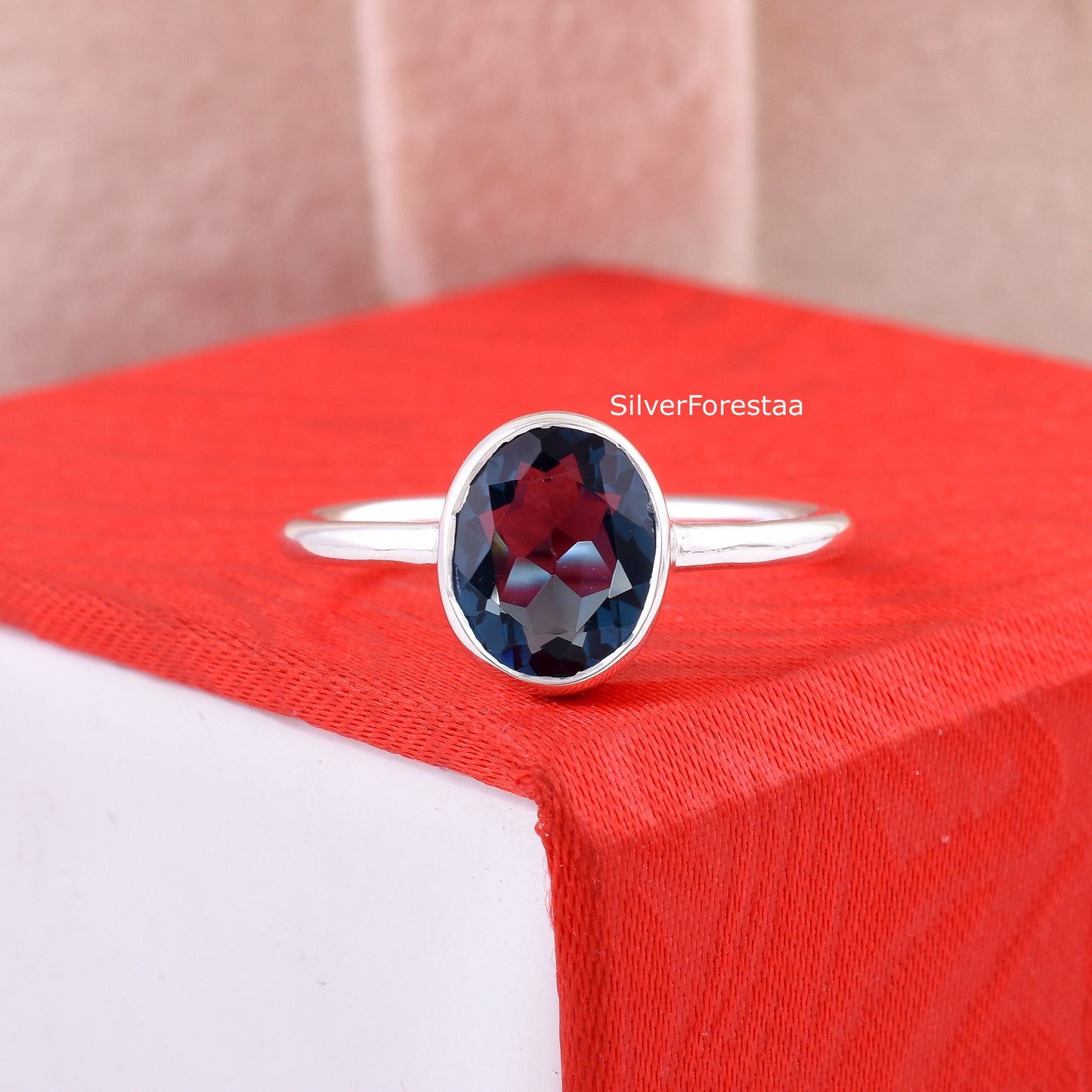 Natural Blue Topaz Silver Ring – Handmade Dainty Jewelry