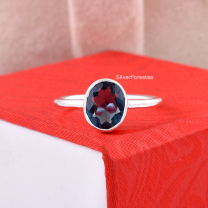 Natural Blue Topaz Silver Ring – Handmade Dainty Jewelry