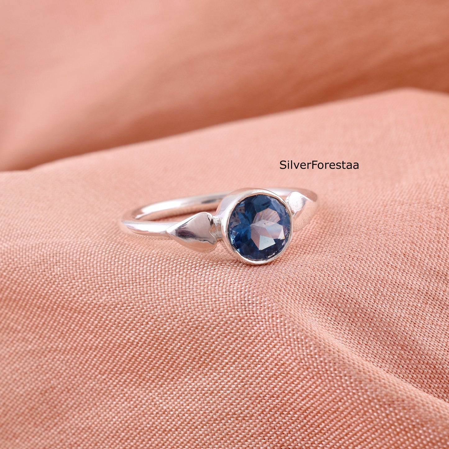 Round Cut Blue Topaz Silver Ring – Handmade Gemstone