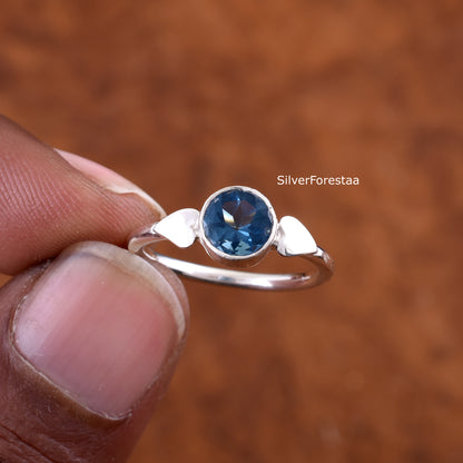 Round Cut Blue Topaz Silver Ring – Handmade Gemstone