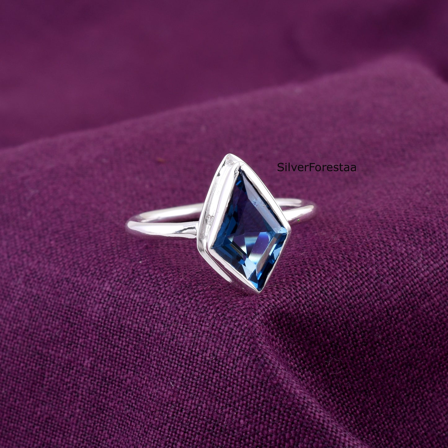 Kite Blue Topaz Silver Ring – Handmade Gemstone